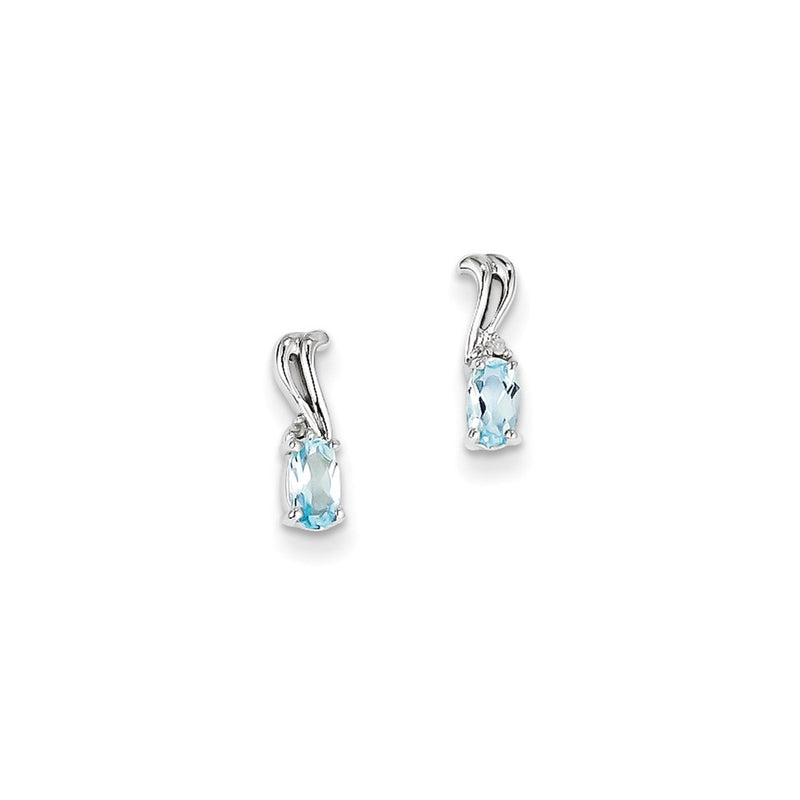 Sterling Silver Rhodium Plated Diamond & Sky Blue Topaz Oval Earrings