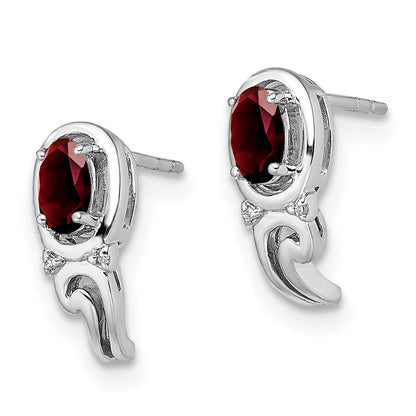 Sterling Silver Rhodium Plated Diamond & Garnet Post Earrings