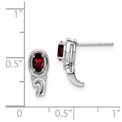 Sterling Silver Rhodium Plated Diamond & Garnet Post Earrings