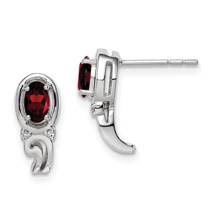 Sterling Silver Rhodium Plated Diamond & Garnet Post Earrings