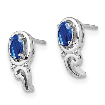 Sterling Silver Rhodium Plated Diamond & Sapphire Post Earrings