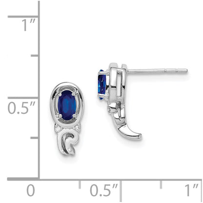 Sterling Silver Rhodium Plated Diamond & Sapphire Post Earrings