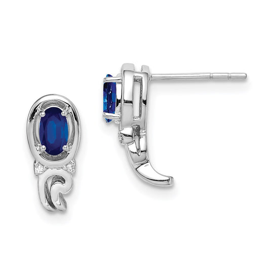 Sterling Silver Rhodium Plated Diamond & Sapphire Post Earrings