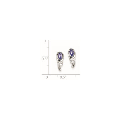 Sterling Silver Rhodium Plated Diamond & Tanzanite Post Earrings