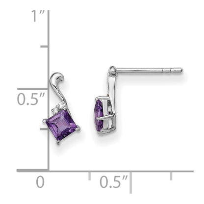 Sterling Silver Rhodium Plated Dia. & Amethyst Square Post Earrings