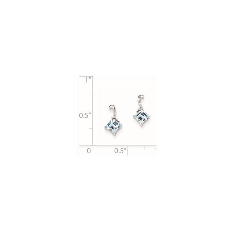 Sterling Silver Rhodium Plated Diamond & Sky Blue Topaz Square Post Earring