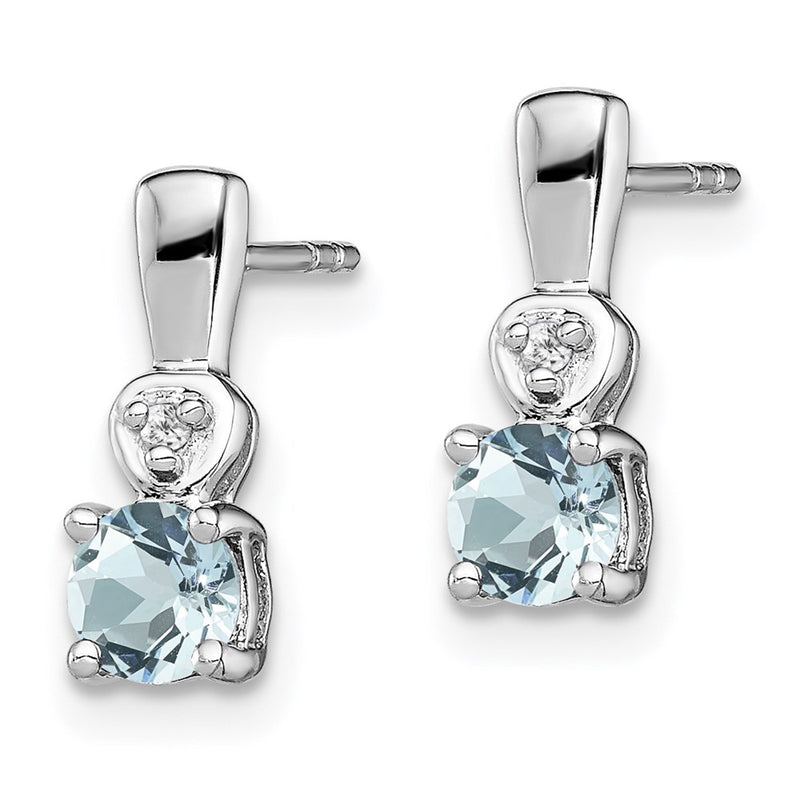 Sterling Silver Rhodium Plated Diamond & Aquamarine Post Earrings