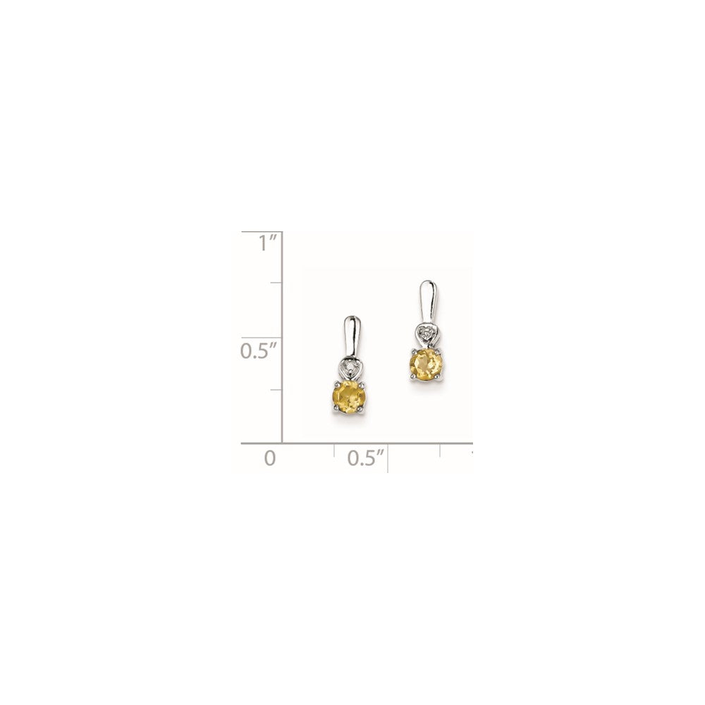 Sterling Silver Rhodium Plated Diamond & Citrine Post Earrings