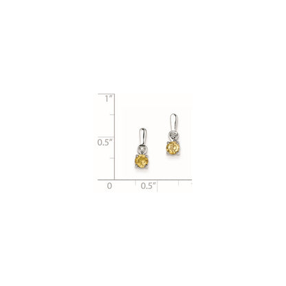 Sterling Silver Rhodium Plated Diamond & Citrine Post Earrings