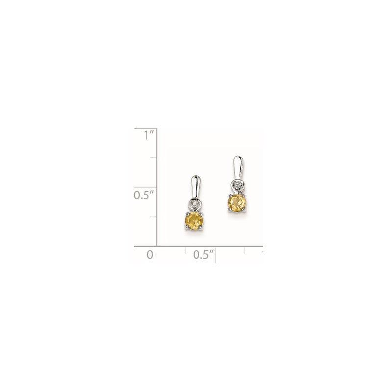 Sterling Silver Rhodium Plated Diamond & Citrine Post Earrings