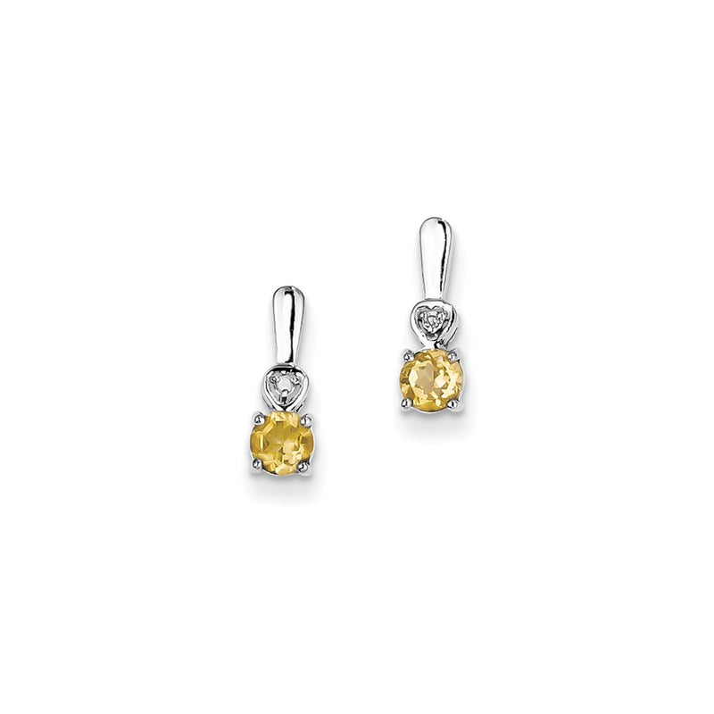 Sterling Silver Rhodium Plated Diamond & Citrine Post Earrings