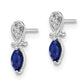 Sterling Silver Rhodium Plated Diamond & Sapphire Marquise Post Earrings