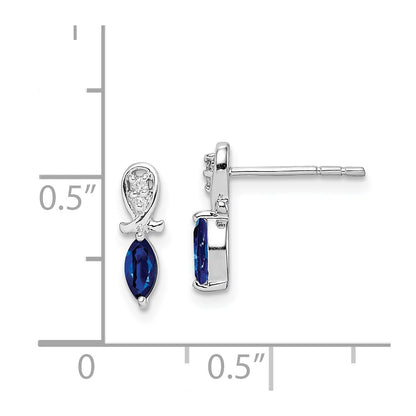 Sterling Silver Rhodium Plated Diamond & Sapphire Marquise Post Earrings