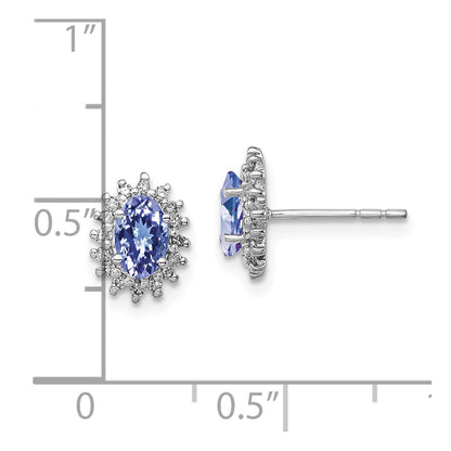 Sterling Silver Rhodium Plated Diamond Tanzanite Oval Post Earrings