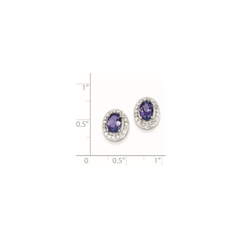 Sterling Silver Rhodium Plated Diamond & Tanzanite Oval Post Earrings