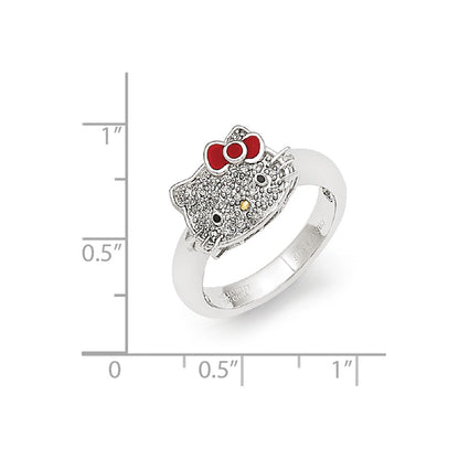 Sterling Silver Hello Kitty Diamond Collection Red Enamel Accent Ring