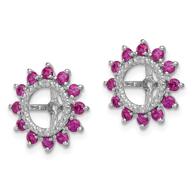 Sterling Silver Rhodium Diamond & Created Ruby Earring Jacket