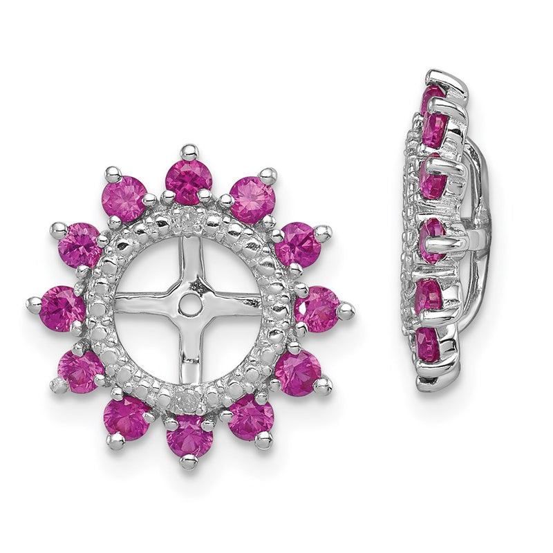 Sterling Silver Rhodium Diamond & Created Ruby Earring Jacket