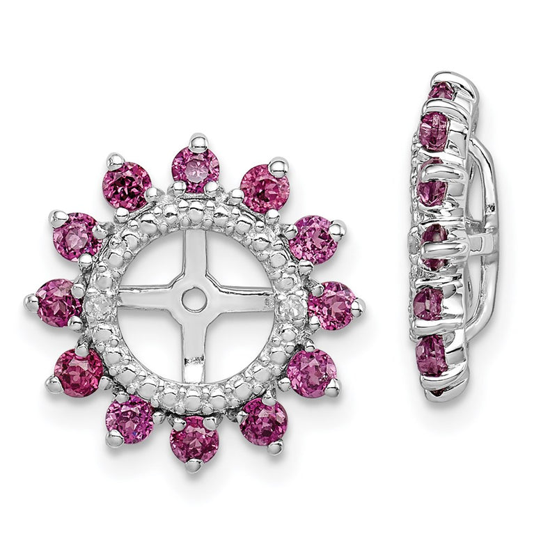 Sterling Silver Rhodium Diamond & Rhodolite Garnet Earring Jacket