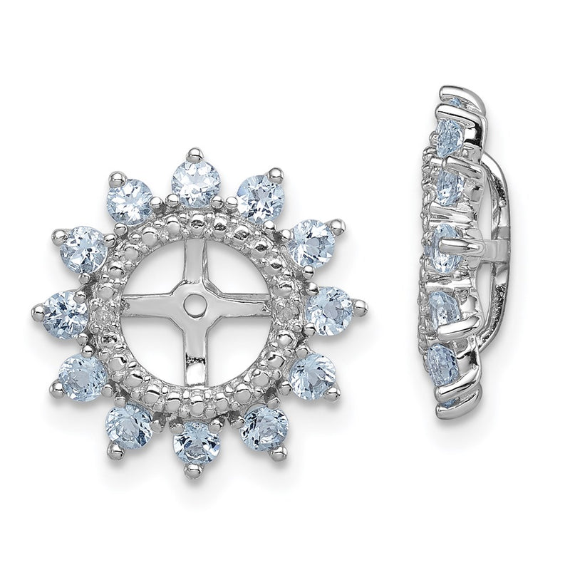 Sterling Silver Rhodium Diamond & Aquamarine Earring Jacket