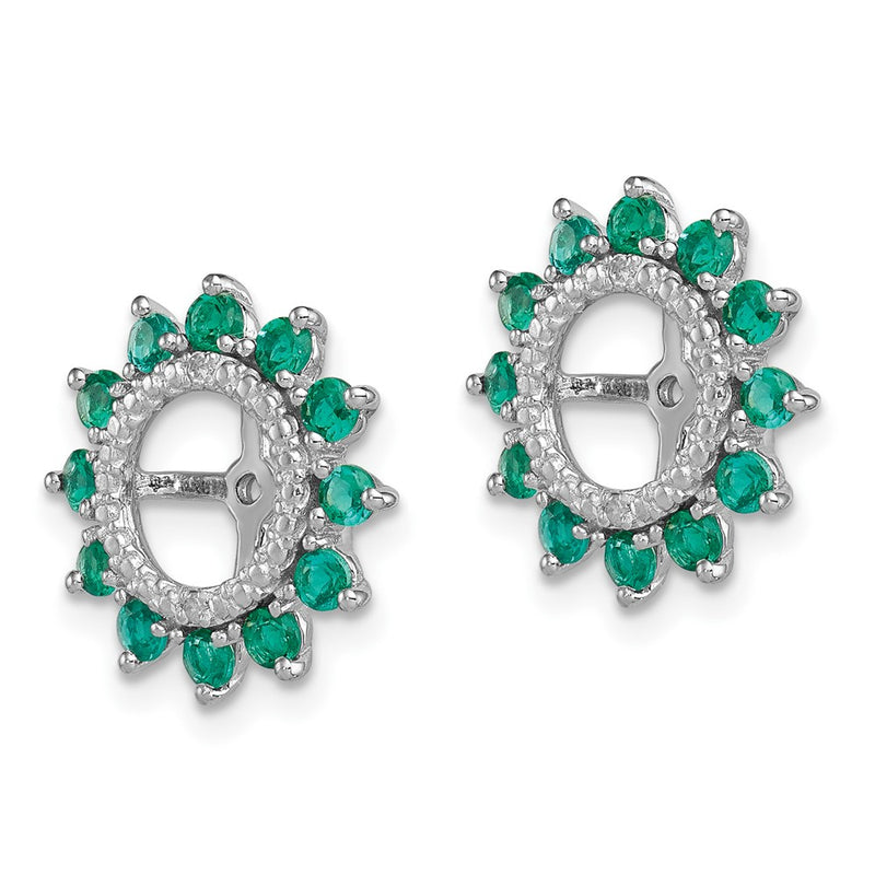 Sterling Silver Rhodium Diamond & Created Emerald Earring Jacket