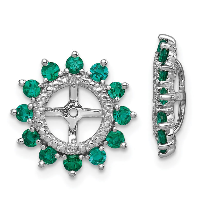 Sterling Silver Rhodium Diamond & Created Emerald Earring Jacket