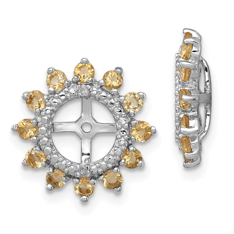 Sterling Silver Rhodium Diamond & Citrine Earring Jacket