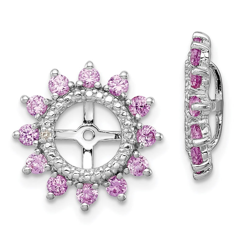 Sterling Silver Rhodium Diamond & Created Pink Sapphire Earring Jacket