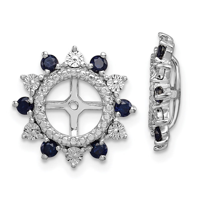 Sterling Silver Rhodium Created Sapphire Earring Jacket