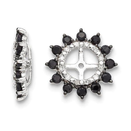 Sterling Silver Rhodium Diamond & Black Sapphire Earring Jacket