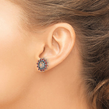 Sterling Silver Rhodium Garnet & Black Sapphire Earring Jacket