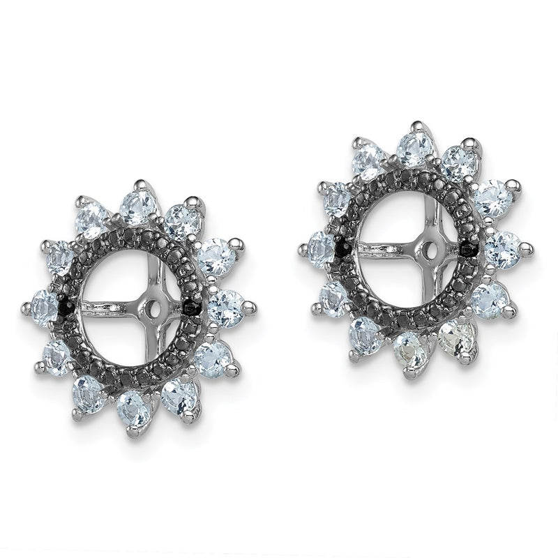 Sterling Silver Rhodium Aquamarine & Black Sapphire Earring Jacket