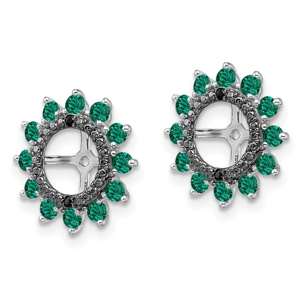 Sterling Silver Rhodium Created Emerald & Black Sapphire Earring Jacket