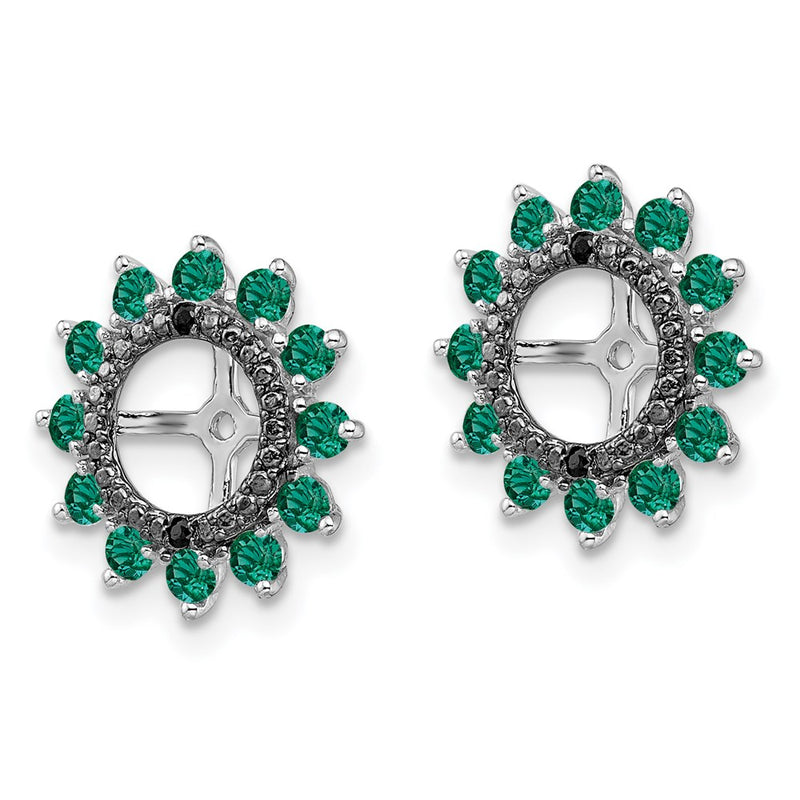 Sterling Silver Rhodium Created Emerald & Black Sapphire Earring Jacket