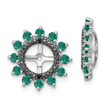 Sterling Silver Rhodium Created Emerald & Black Sapphire Earring Jacket