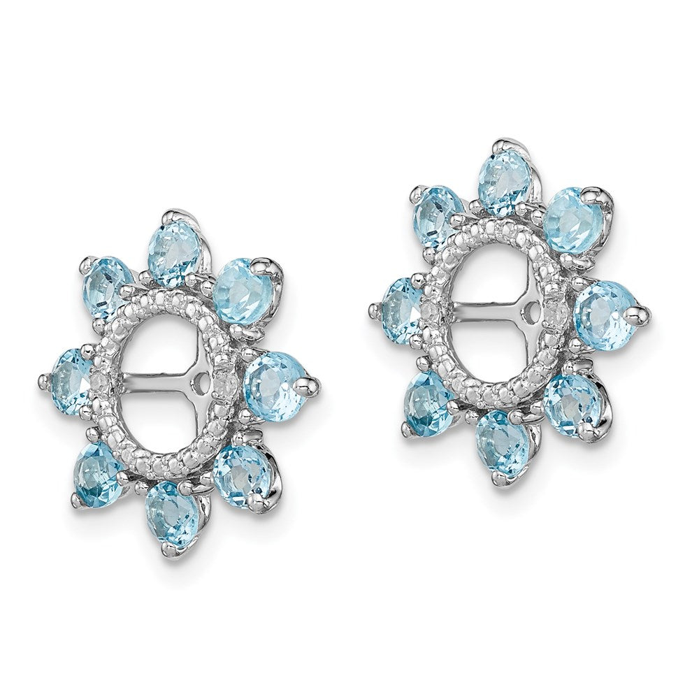 Sterling Silver Rhodium Diamond & Swiss Blue Topaz Earring Jacket