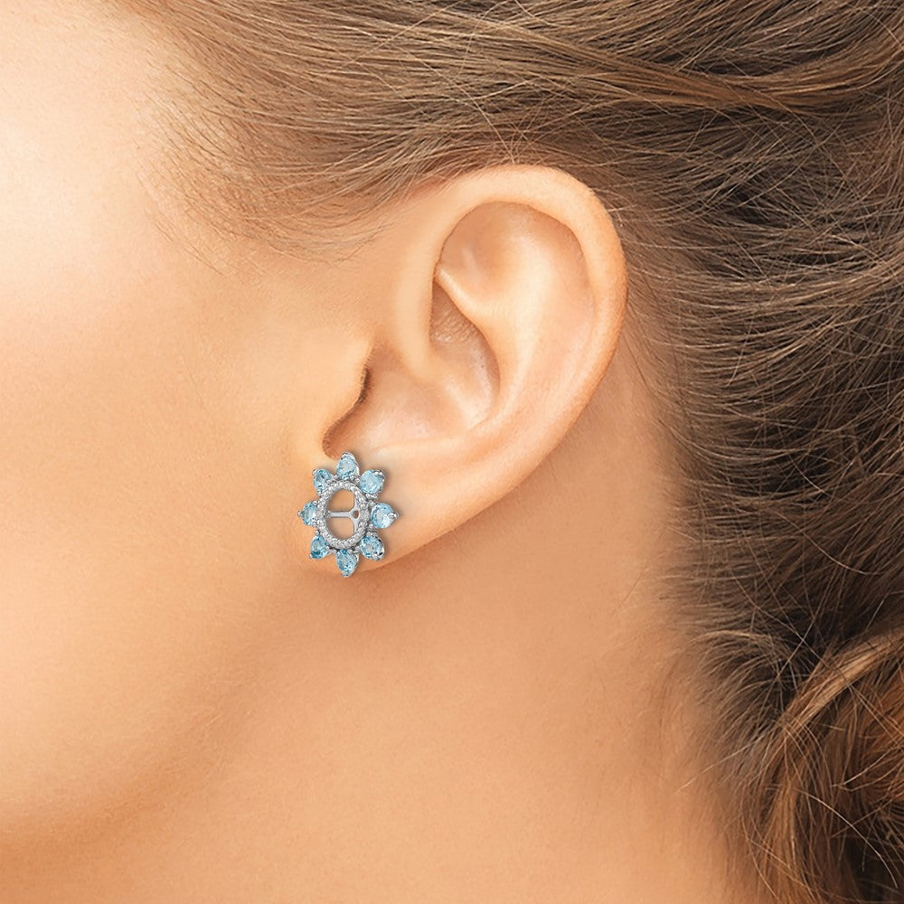 Sterling Silver Rhodium Diamond & Swiss Blue Topaz Earring Jacket