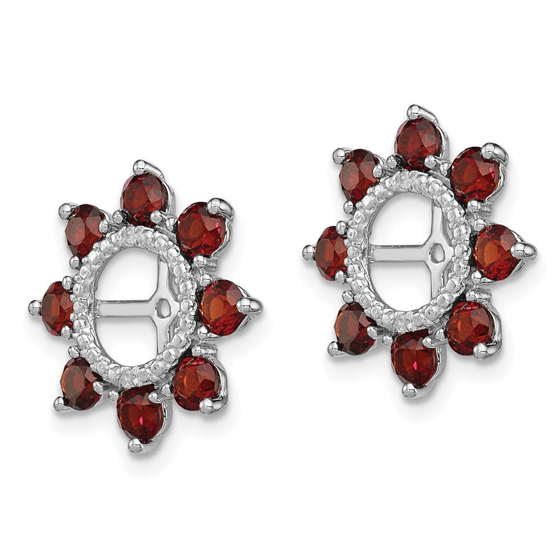 Sterling Silver Rhodium Diamond & Garnet Earring Jacket