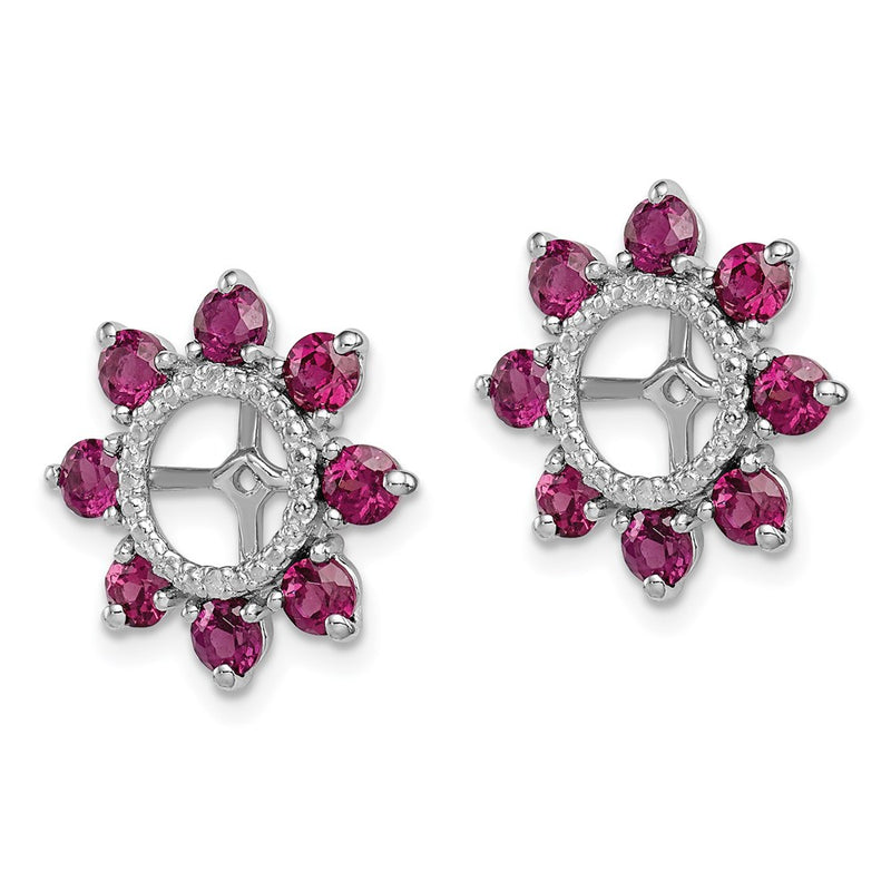 Sterling Silver Rhodium Diamond & Rhodolite Garnet Earring Jacket