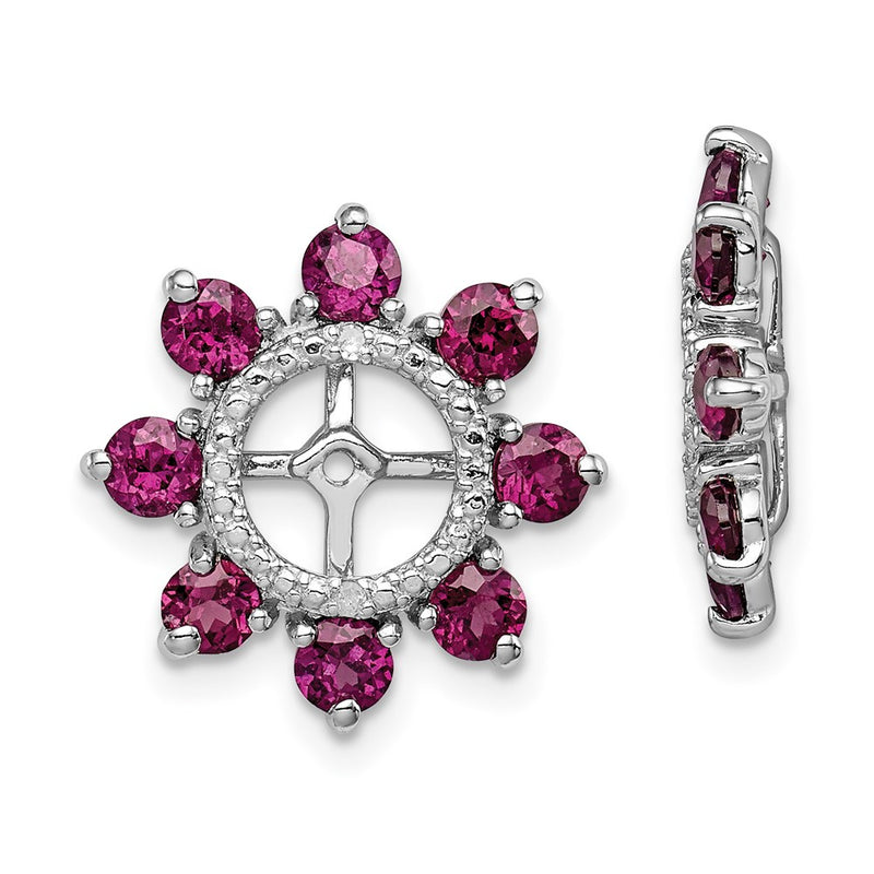 Sterling Silver Rhodium Diamond & Rhodolite Garnet Earring Jacket