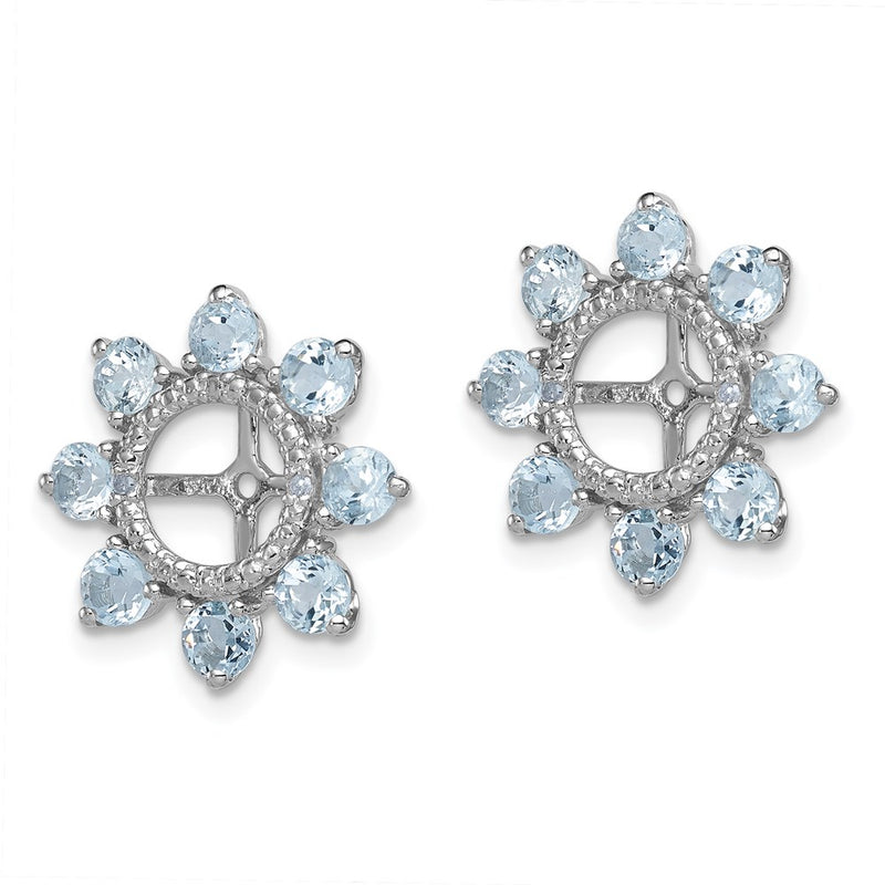 Sterling Silver Rhodium Diamond & Aquamarine Earring Jacket