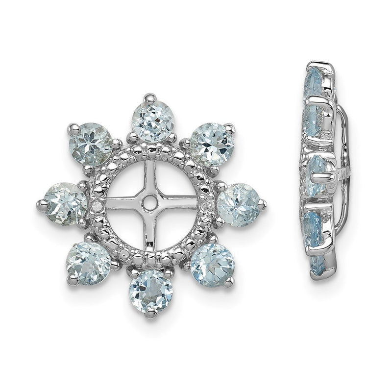 Sterling Silver Rhodium Diamond & Aquamarine Earring Jacket