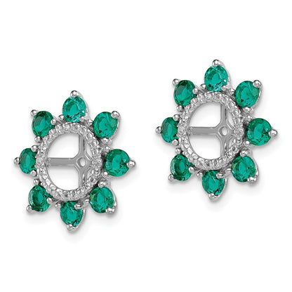 Sterling Silver Rhodium Diamond & Created Emerald Earring Jacket
