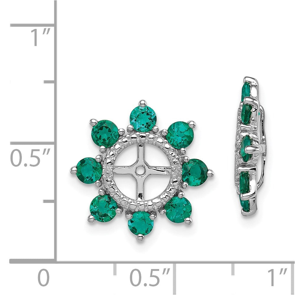 Sterling Silver Rhodium Diamond & Created Emerald Earring Jacket