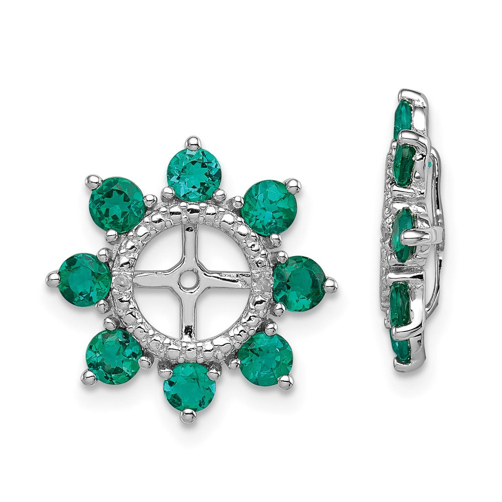 Sterling Silver Rhodium Diamond & Created Emerald Earring Jacket