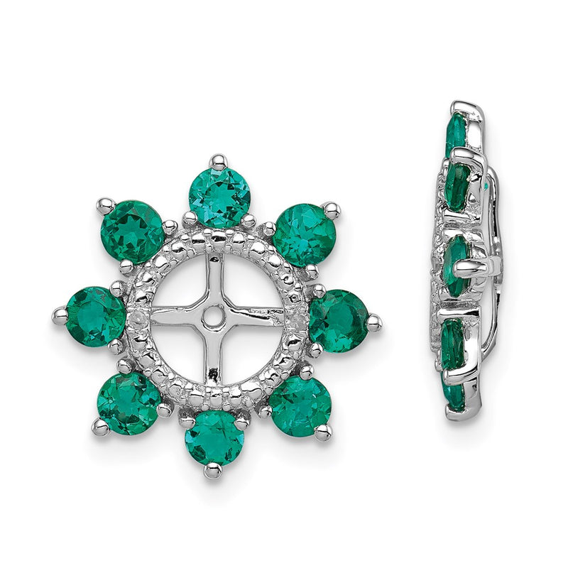 Sterling Silver Rhodium Diamond & Created Emerald Earring Jacket