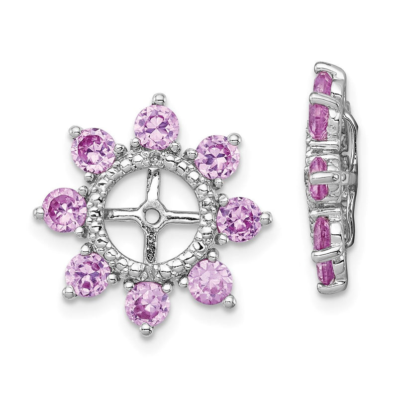 Sterling Silver Rhodium Diamond & Created Pink Sapphire Earring Jacket