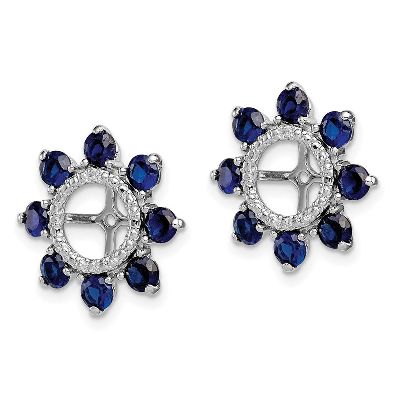 Sterling Silver Rhodium Diamond & Created Sapphire Earring Jacket