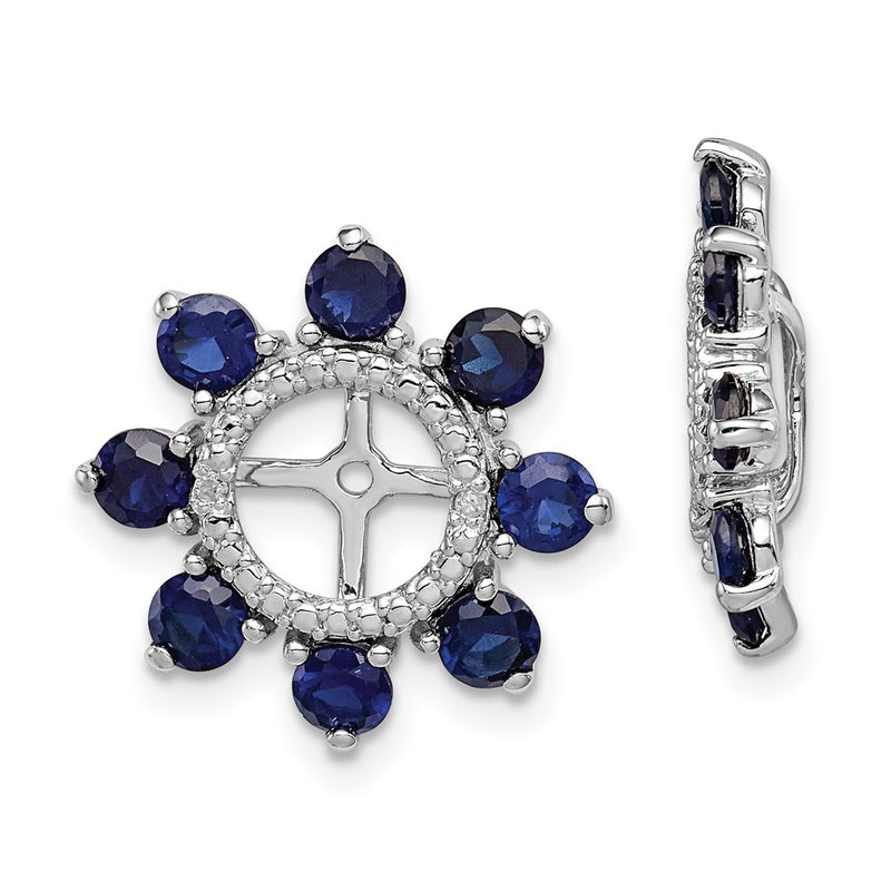 Sterling Silver Rhodium Diamond & Created Sapphire Earring Jacket