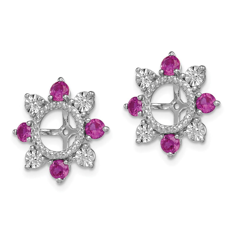 Sterling Silver Rhodium Created Ruby Earring Jacket